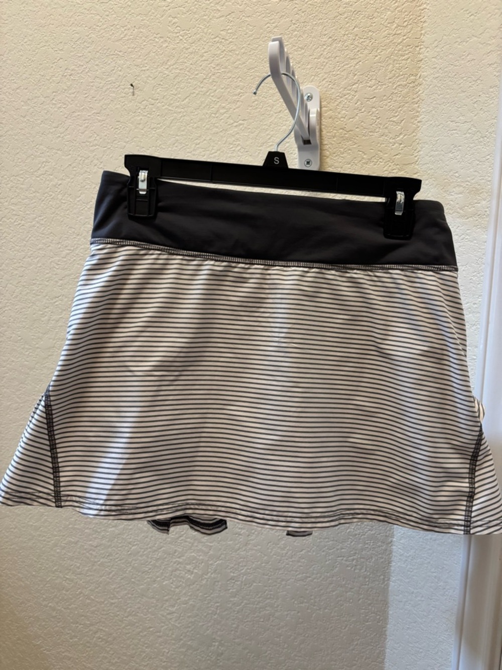 lululemon Striped White and Black Athletic Skirt with Built-In Shorts